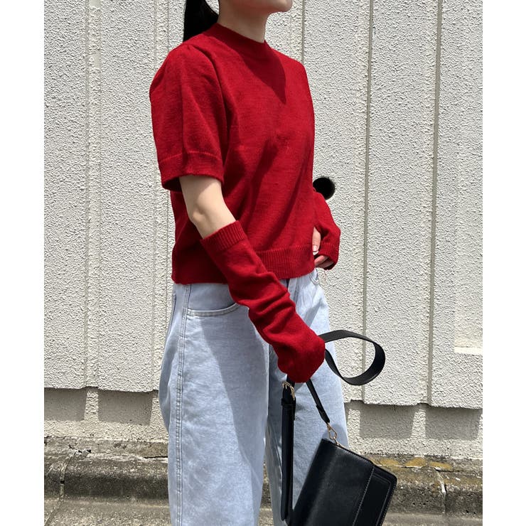 アームウォーマー付きクルーネック半袖ニットトップス | Jewelobe | 詳細画像13 