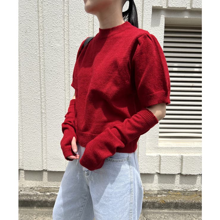 アームウォーマー付きクルーネック半袖ニットトップス | Jewelobe | 詳細画像14 