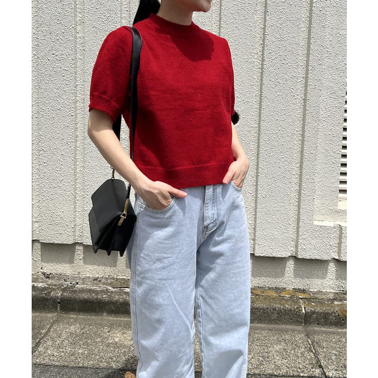 アームウォーマー付きクルーネック半袖ニットトップス | Jewelobe | 詳細画像15 