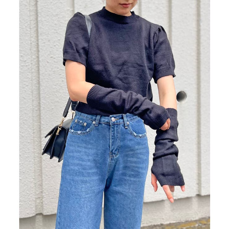 アームウォーマー付きクルーネック半袖ニットトップス | Jewelobe | 詳細画像17 