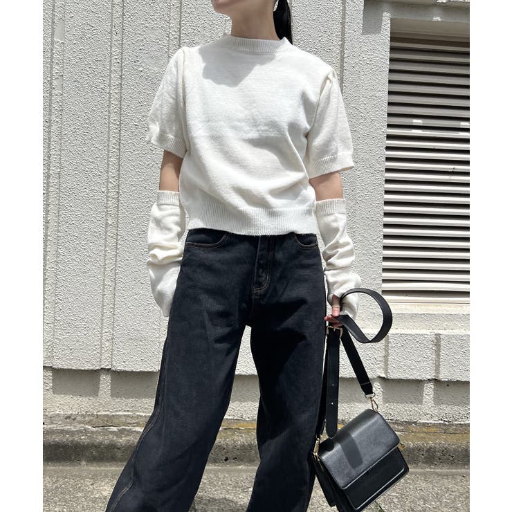 アームウォーマー付きクルーネック半袖ニットトップス | Jewelobe | 詳細画像2 