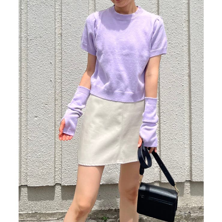 アームウォーマー付きクルーネック半袖ニットトップス | Jewelobe | 詳細画像5 