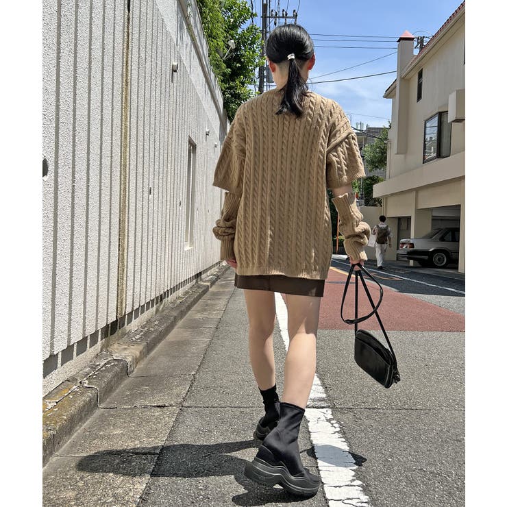 アームウォーマー付きケーブル半袖プルオーバー | Jewelobe | 詳細画像10 