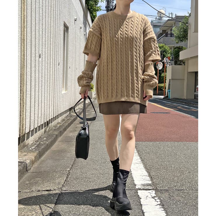 アームウォーマー付きケーブル半袖プルオーバー | Jewelobe | 詳細画像11 