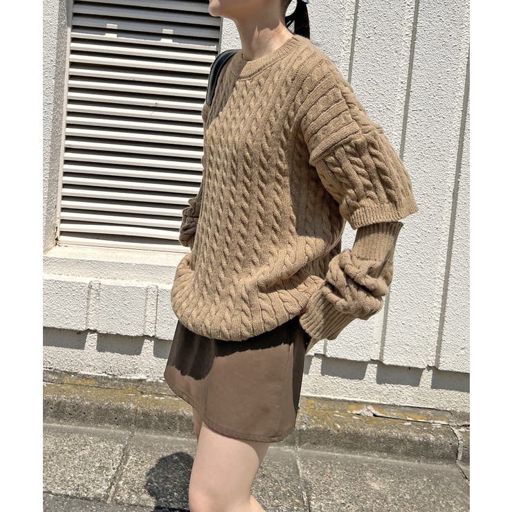 アームウォーマー付きケーブル半袖プルオーバー | Jewelobe | 詳細画像13 