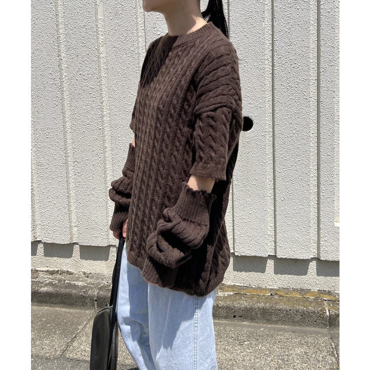 アームウォーマー付きケーブル半袖プルオーバー | Jewelobe | 詳細画像15 