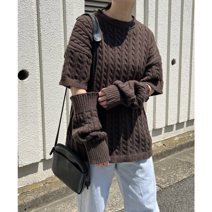 アームウォーマー付きケーブル半袖プルオーバー | Jewelobe | 詳細画像18 