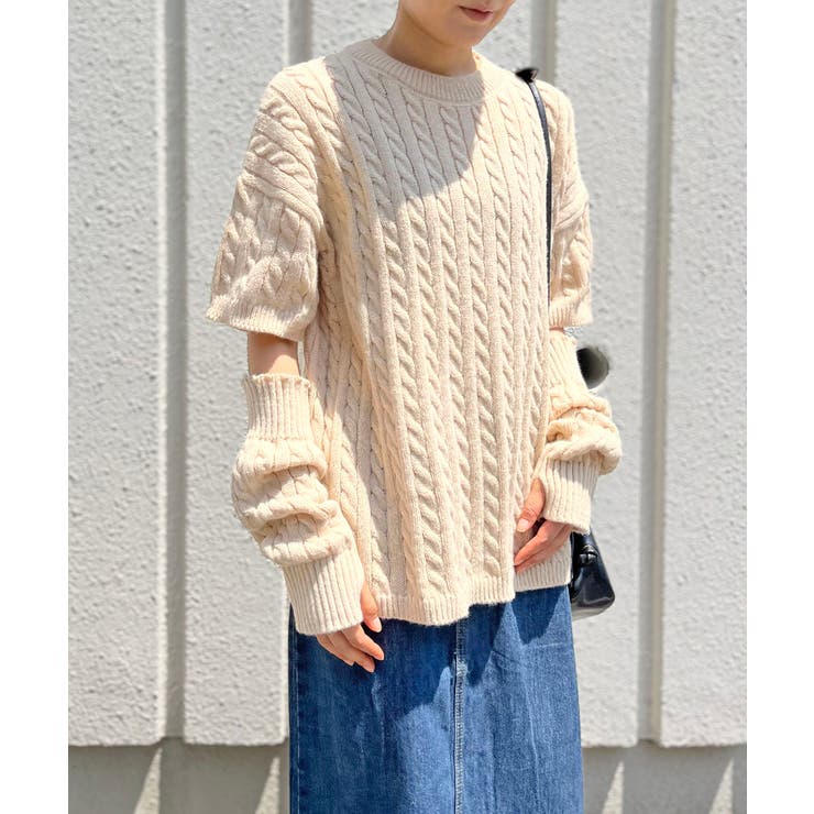 アームウォーマー付きケーブル半袖プルオーバー | Jewelobe | 詳細画像4 