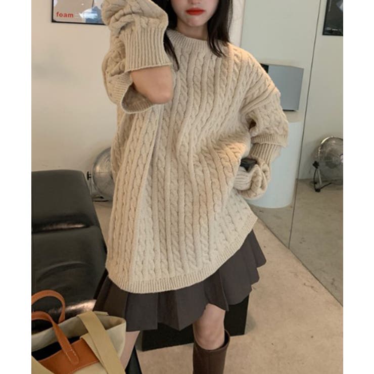 ベージュ | アームウォーマー付きケーブル半袖プルオーバー | Jewelobe