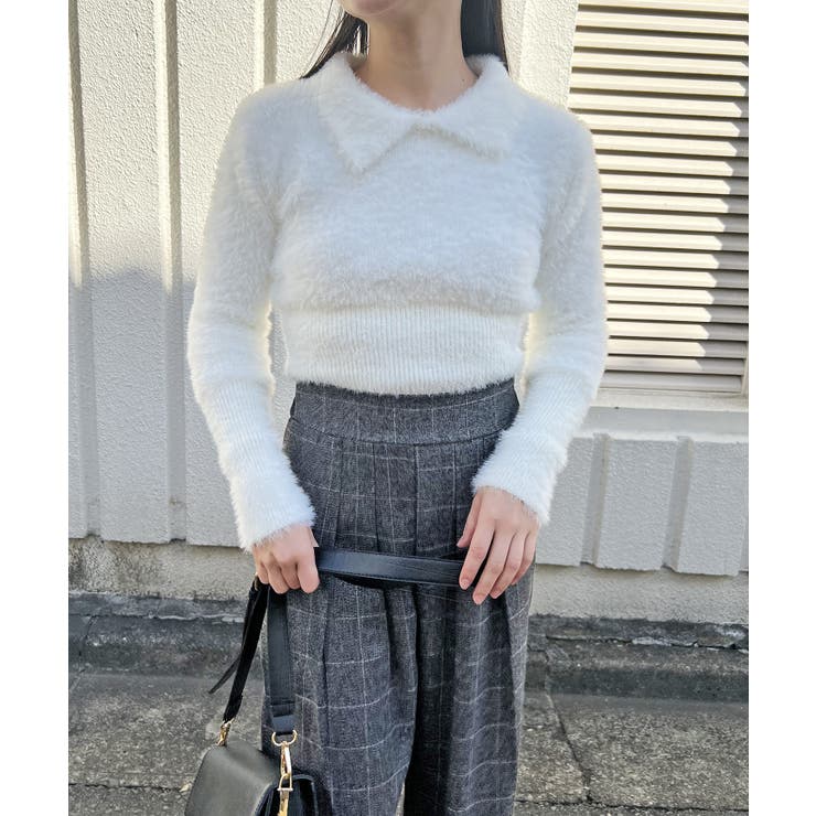 衿付きシャギーニットプルオーバー | Jewelobe | 詳細画像2 