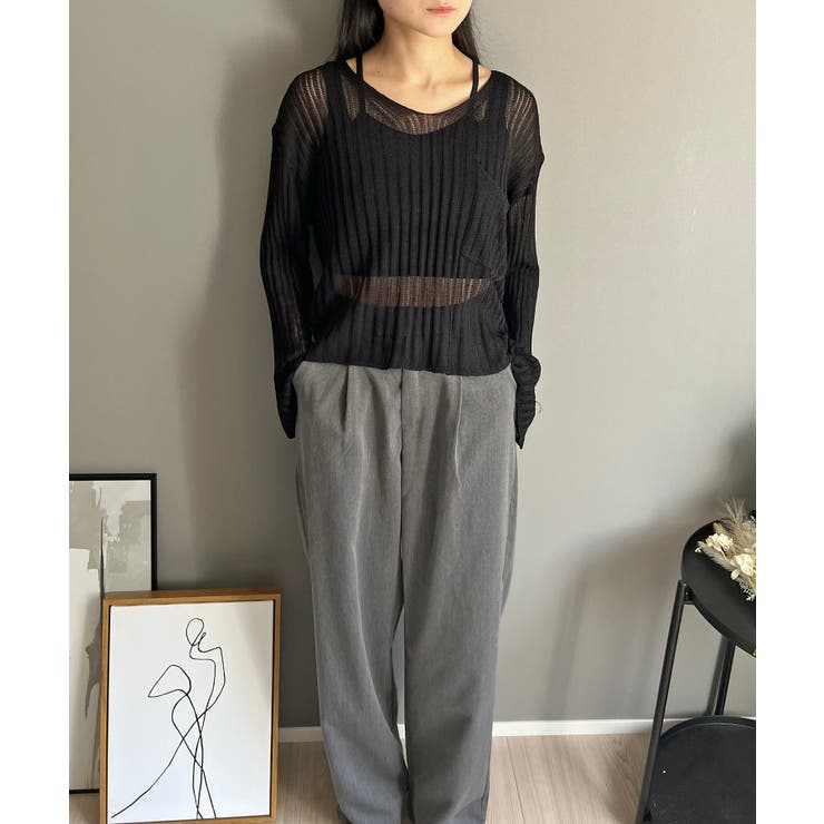 Vネック透かし編みルーズニットプルオーバー | Jewelobe | 詳細画像24 