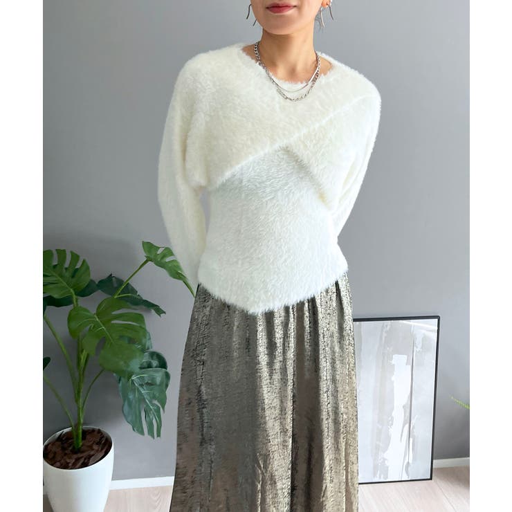 シャギーニットカシュクールボレロ＆イレヘムキャミソールアンサンブル | Jewelobe | 詳細画像1 