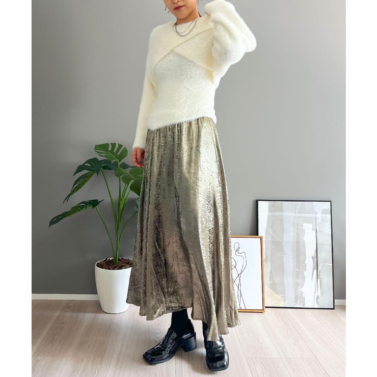 シャギーニットカシュクールボレロ＆イレヘムキャミソールアンサンブル | Jewelobe | 詳細画像13 