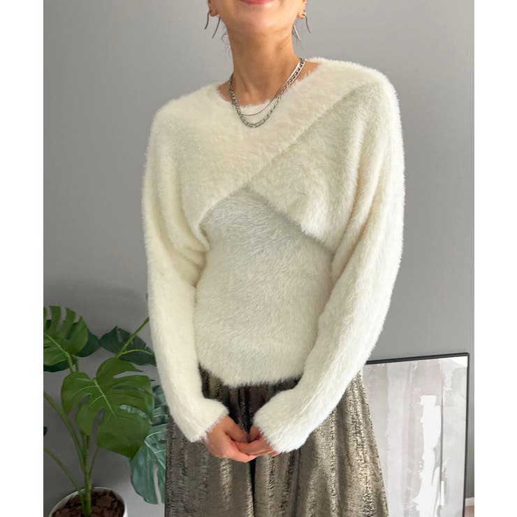 シャギーニットカシュクールボレロ＆イレヘムキャミソールアンサンブル | Jewelobe | 詳細画像4 