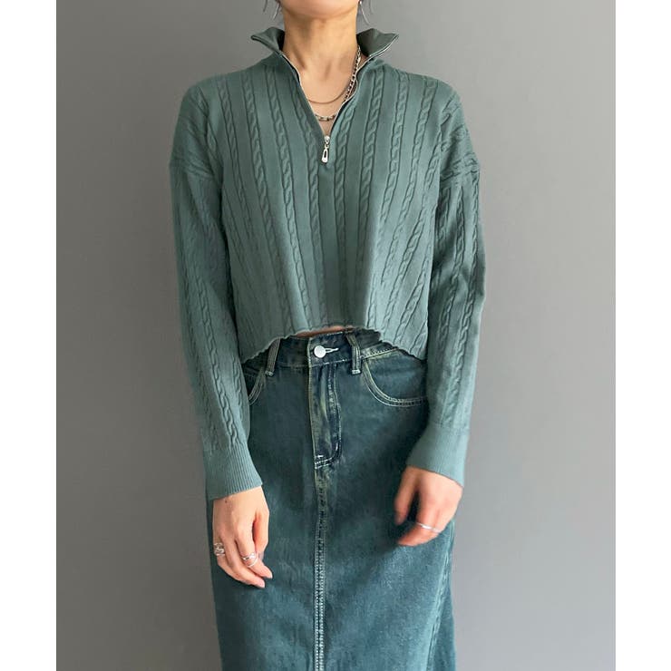 ナローケーブルハーフジップニットトップス | Jewelobe | 詳細画像10 