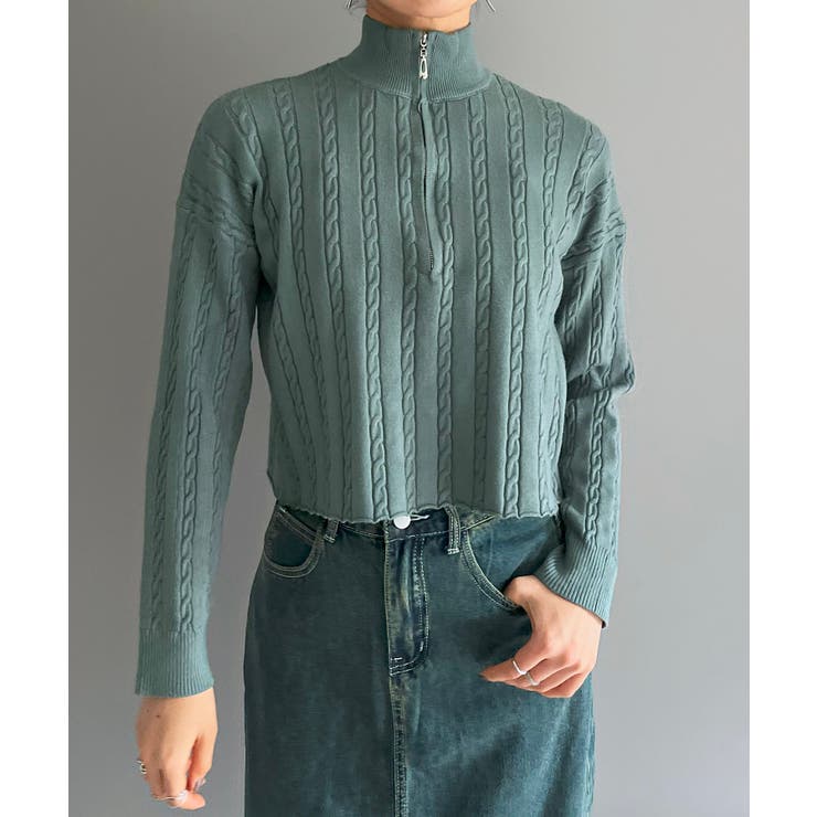 ナローケーブルハーフジップニットトップス | Jewelobe | 詳細画像13 