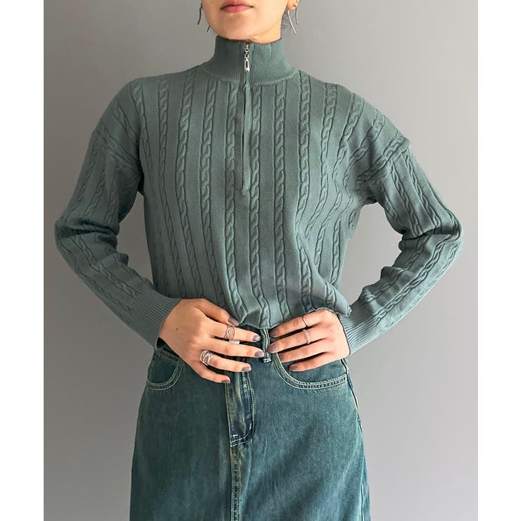 ナローケーブルハーフジップニットトップス | Jewelobe | 詳細画像14 