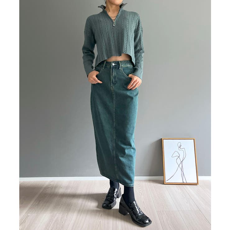 ナローケーブルハーフジップニットトップス | Jewelobe | 詳細画像16 