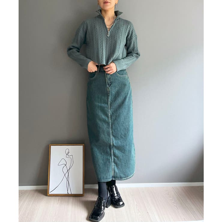 ナローケーブルハーフジップニットトップス | Jewelobe | 詳細画像18 