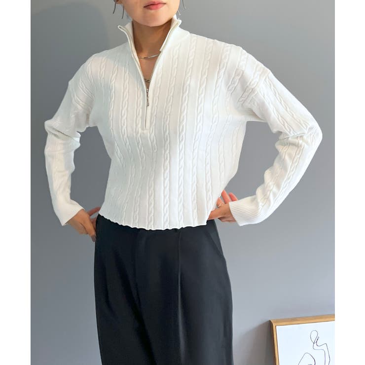 ナローケーブルハーフジップニットトップス | Jewelobe | 詳細画像2 