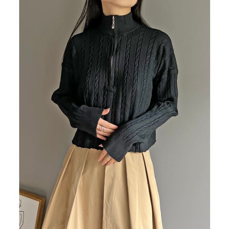 ナローケーブルハーフジップニットトップス | Jewelobe | 詳細画像20 