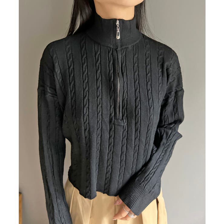 ナローケーブルハーフジップニットトップス | Jewelobe | 詳細画像23 