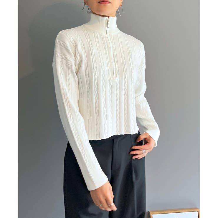 ナローケーブルハーフジップニットトップス | Jewelobe | 詳細画像3 