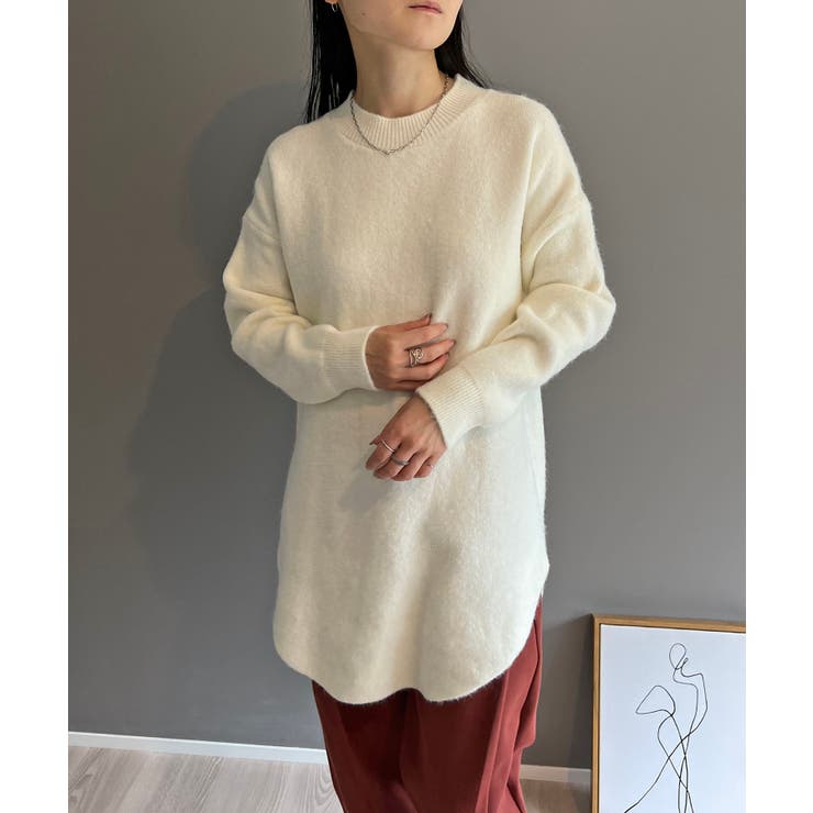 ホワイト | モヘアライクカーブヘムオーバーニット | Jewelobe