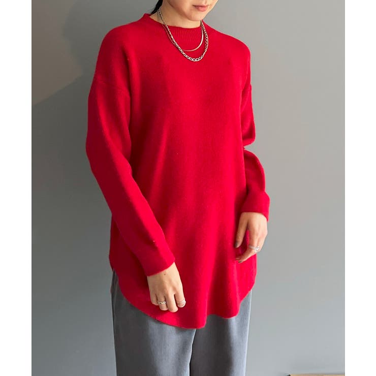 レッド | モヘアライクカーブヘムオーバーニット | Jewelobe