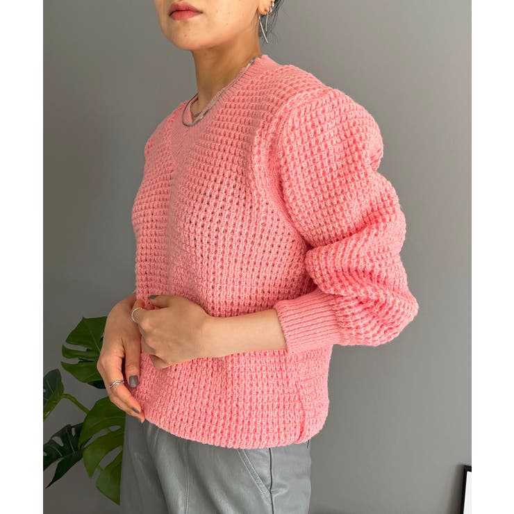 ワッフル編みVネックルーズニット | Jewelobe | 詳細画像12 