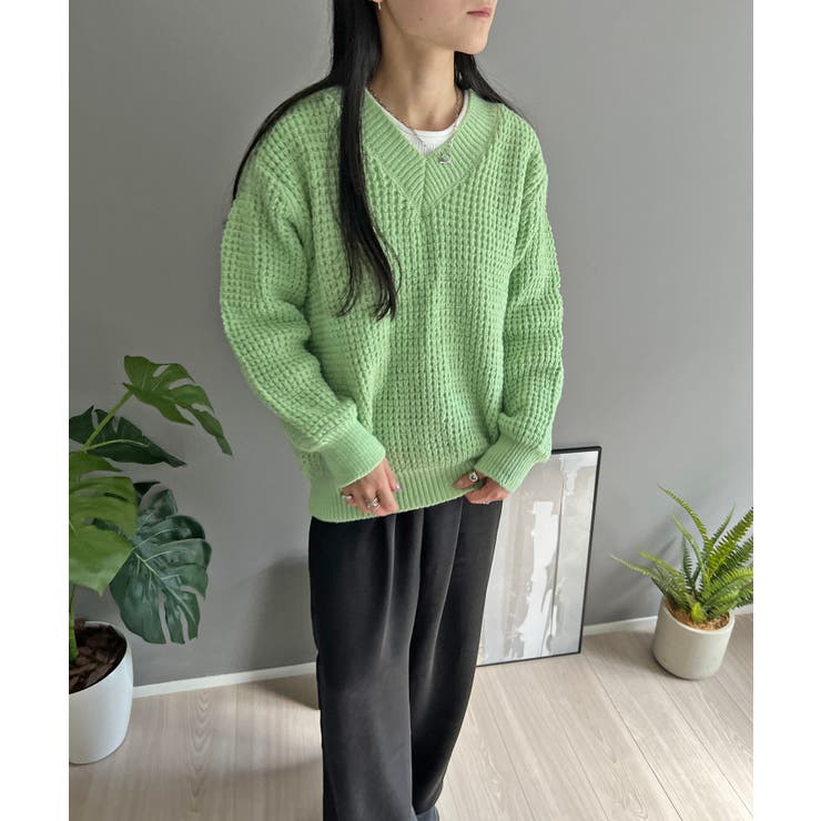 ワッフル編みVネックルーズニット | Jewelobe | 詳細画像19 