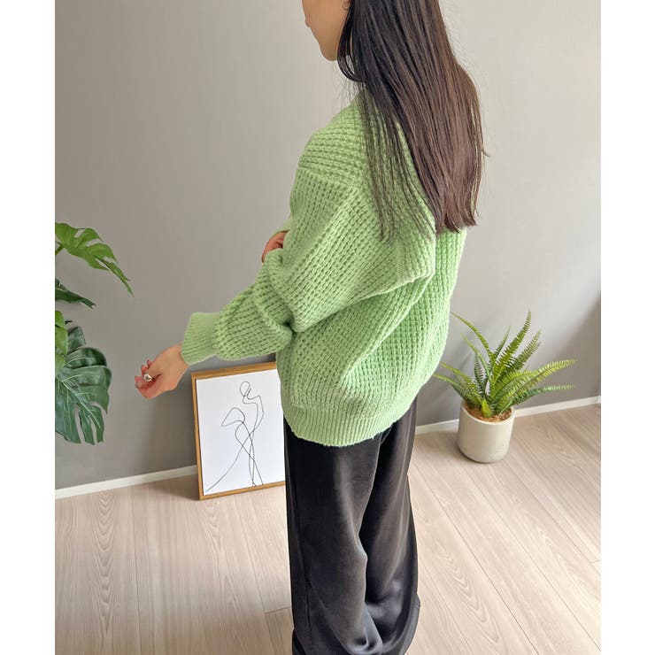 ワッフル編みVネックルーズニット | Jewelobe | 詳細画像20 