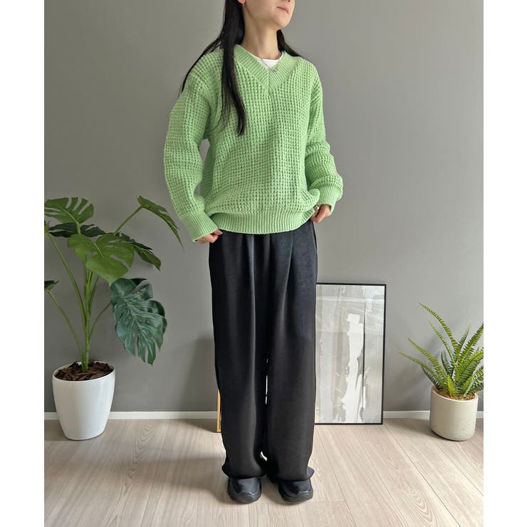 ワッフル編みVネックルーズニット | Jewelobe | 詳細画像21 