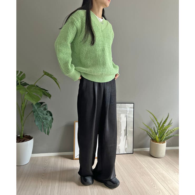 ワッフル編みVネックルーズニット | Jewelobe | 詳細画像22 