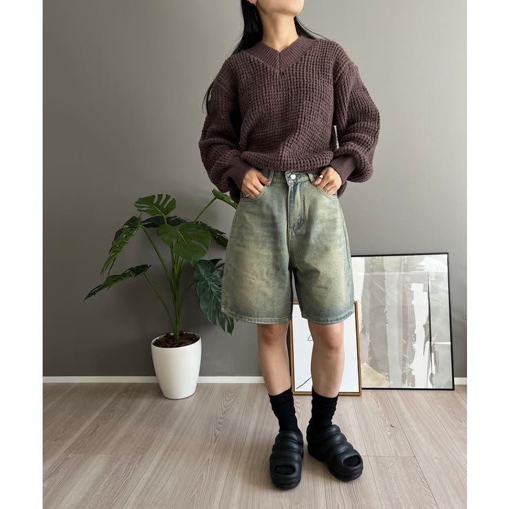 ワッフル編みVネックルーズニット | Jewelobe | 詳細画像29 