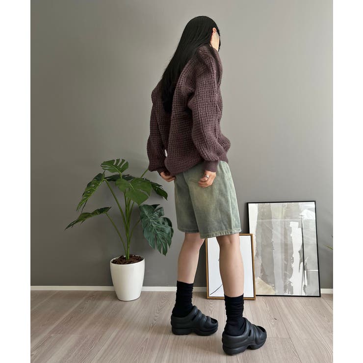 ワッフル編みVネックルーズニット | Jewelobe | 詳細画像31 