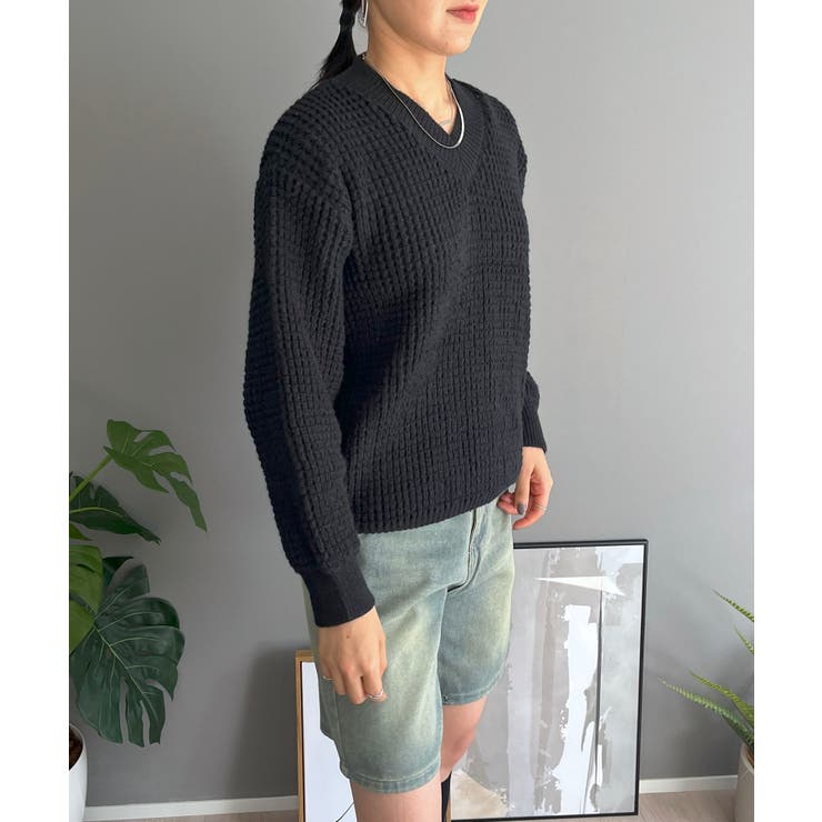 ワッフル編みVネックルーズニット | Jewelobe | 詳細画像33 