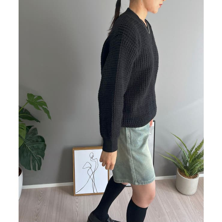 ワッフル編みVネックルーズニット | Jewelobe | 詳細画像34 