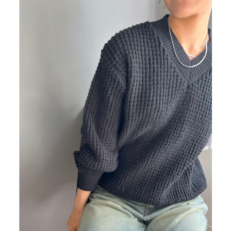 ワッフル編みVネックルーズニット | Jewelobe | 詳細画像36 