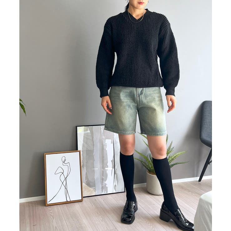 ワッフル編みVネックルーズニット | Jewelobe | 詳細画像40 