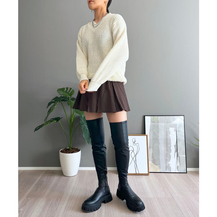 ワッフル編みVネックルーズニット | Jewelobe | 詳細画像5 