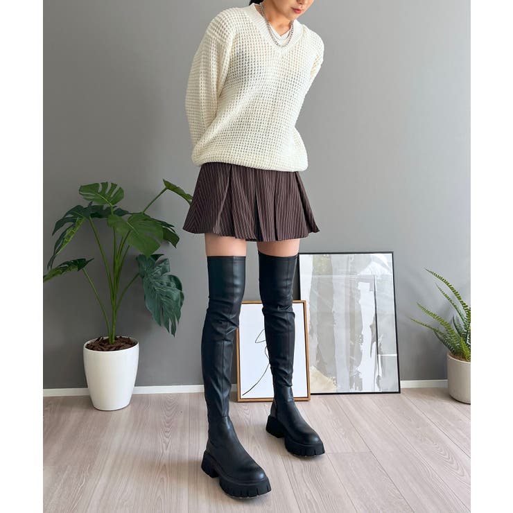 ワッフル編みVネックルーズニット | Jewelobe | 詳細画像7 