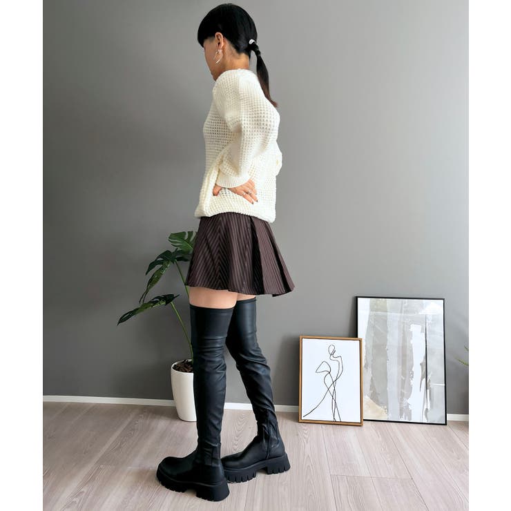 ワッフル編みVネックルーズニット | Jewelobe | 詳細画像8 