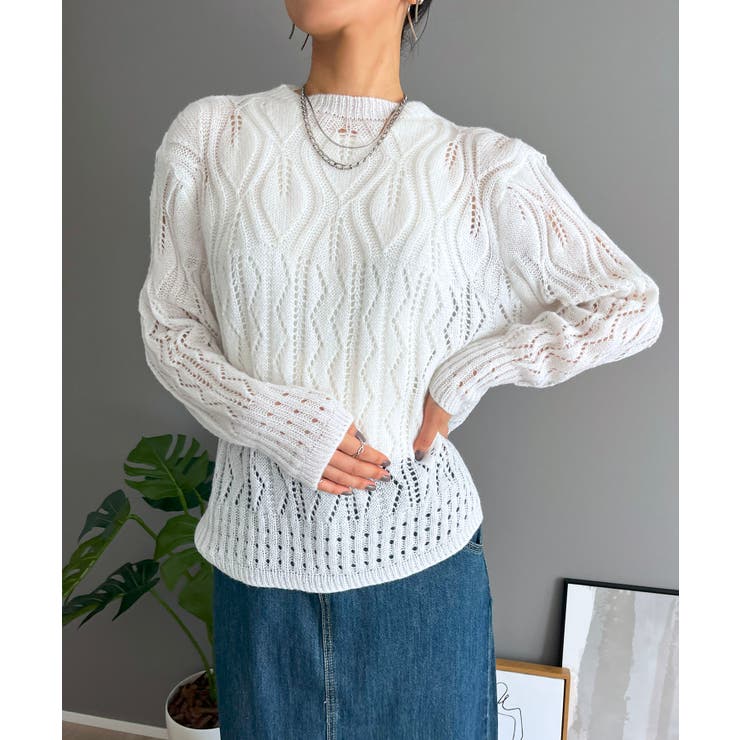 透かし柄編みモヘアライクニットプルオーバー | Jewelobe | 詳細画像1 