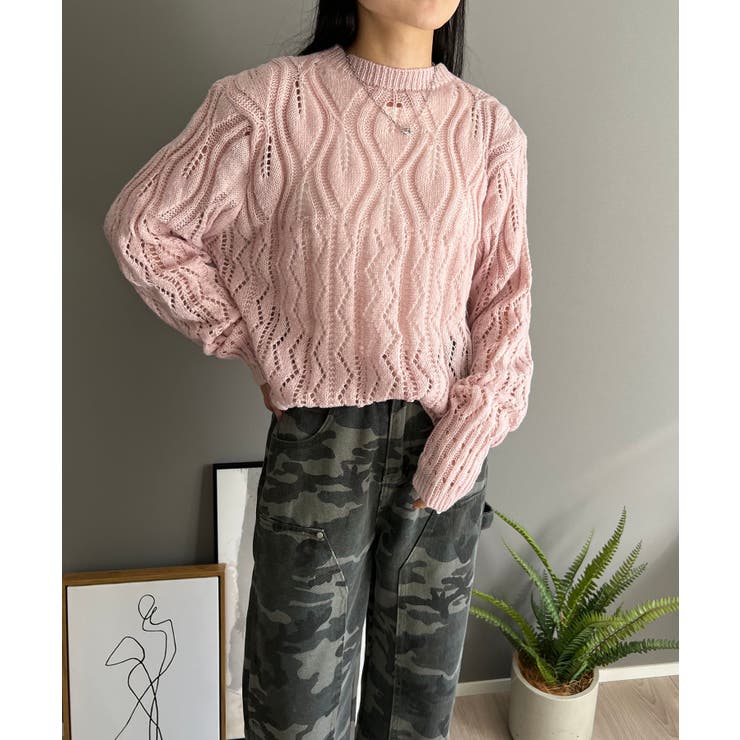 透かし柄編みモヘアライクニットプルオーバー | Jewelobe | 詳細画像11 