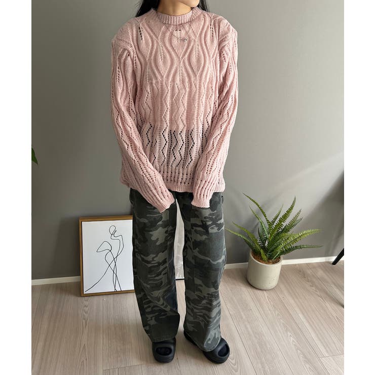 透かし柄編みモヘアライクニットプルオーバー | Jewelobe | 詳細画像13 