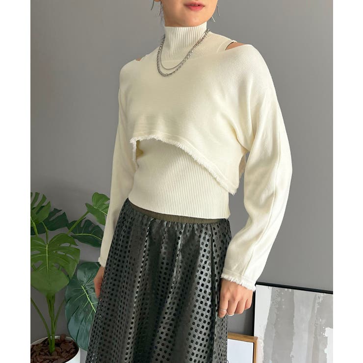 アイボリー | ショートボレロ×ハイネックノースリニット アンサンブル | Jewelobe