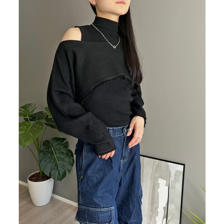 ブラック | ショートボレロ×ハイネックノースリニット アンサンブル | Jewelobe