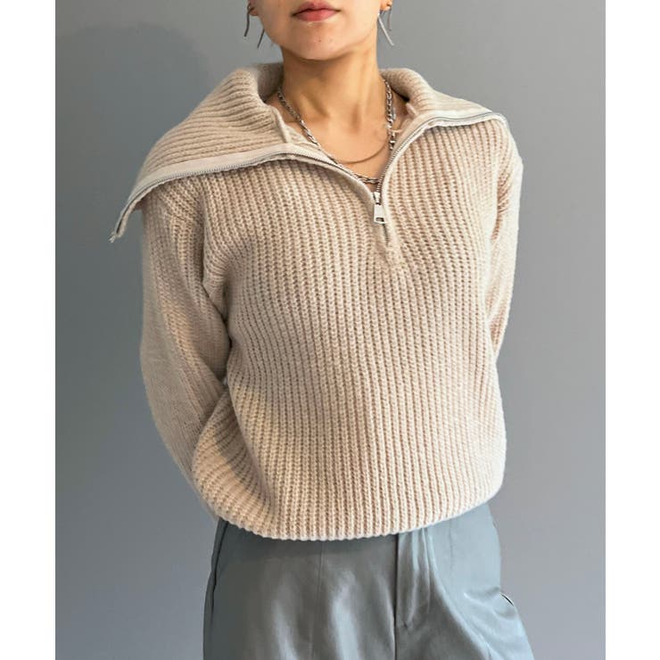 ハーフジップワイドカラーニットプルオーバー | Jewelobe | 詳細画像1 