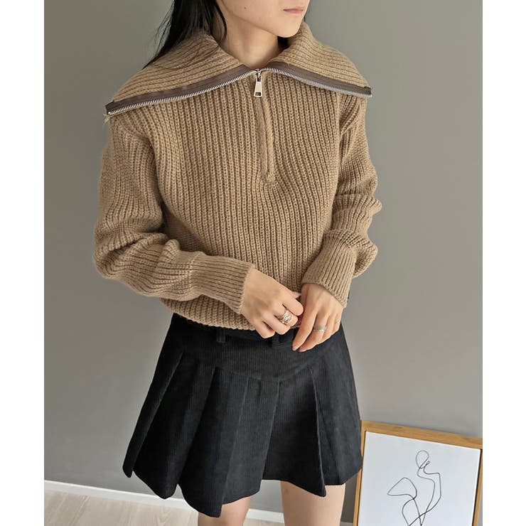 ハーフジップワイドカラーニットプルオーバー | Jewelobe | 詳細画像9 